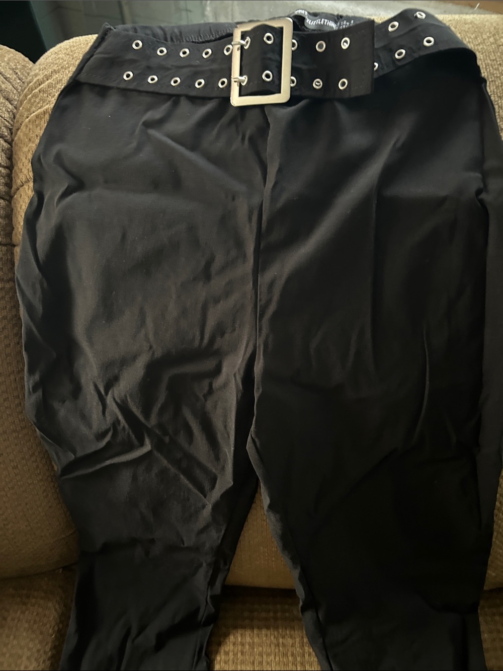 PrettyLittleThing Black High-Waisted Joggers with Eyelet Belt